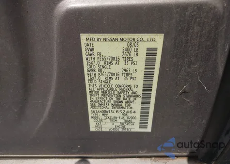 2005 Nissan Xterra S from USA, damaged, VIN 5N1AN08W15C652464